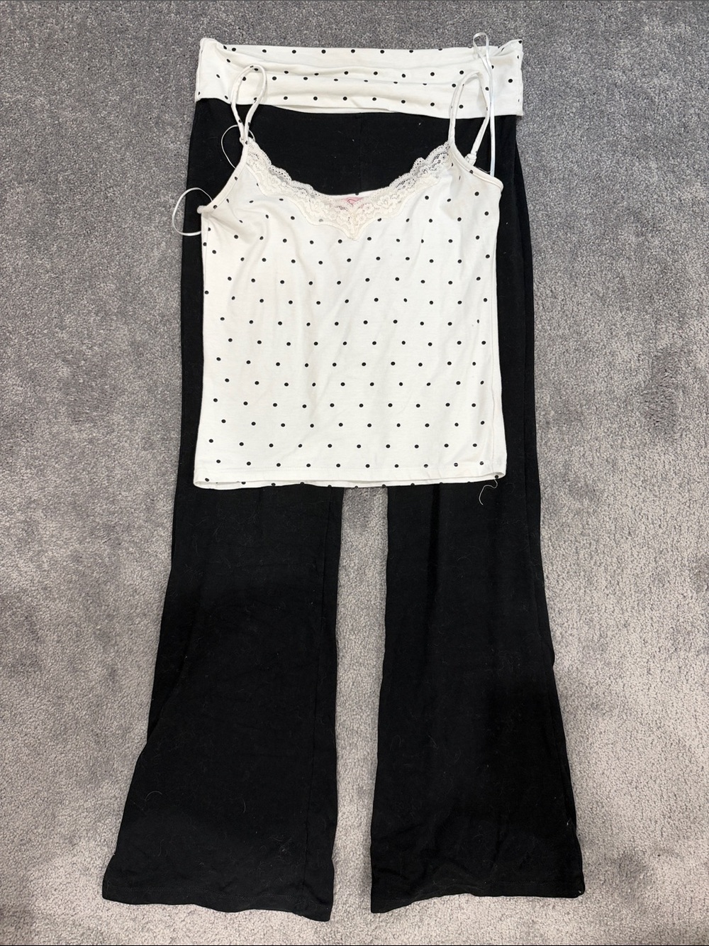 Polka Dot White Cami & Black Lounge 2 Piece Set